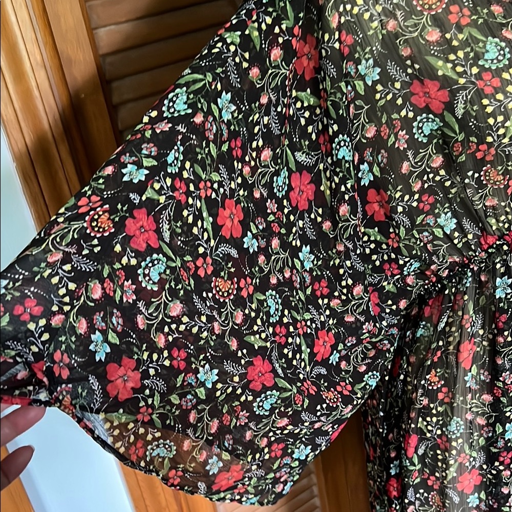 Floral Sheer Black Maxi Dress L - Picture 3 of 6